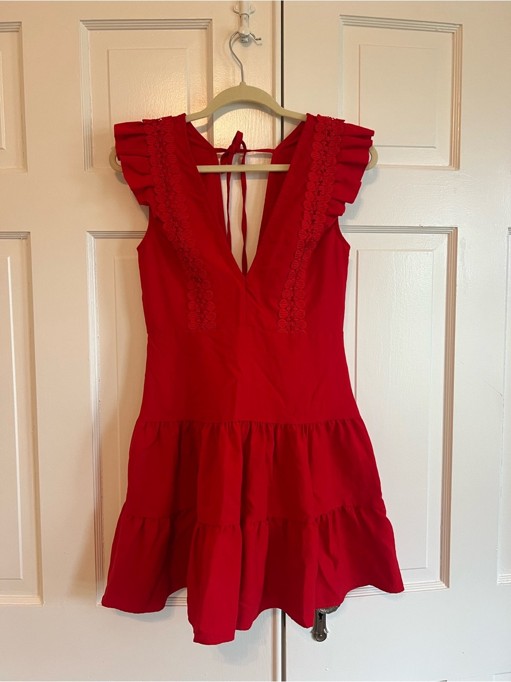 Red Ruffled V-Neck Dress